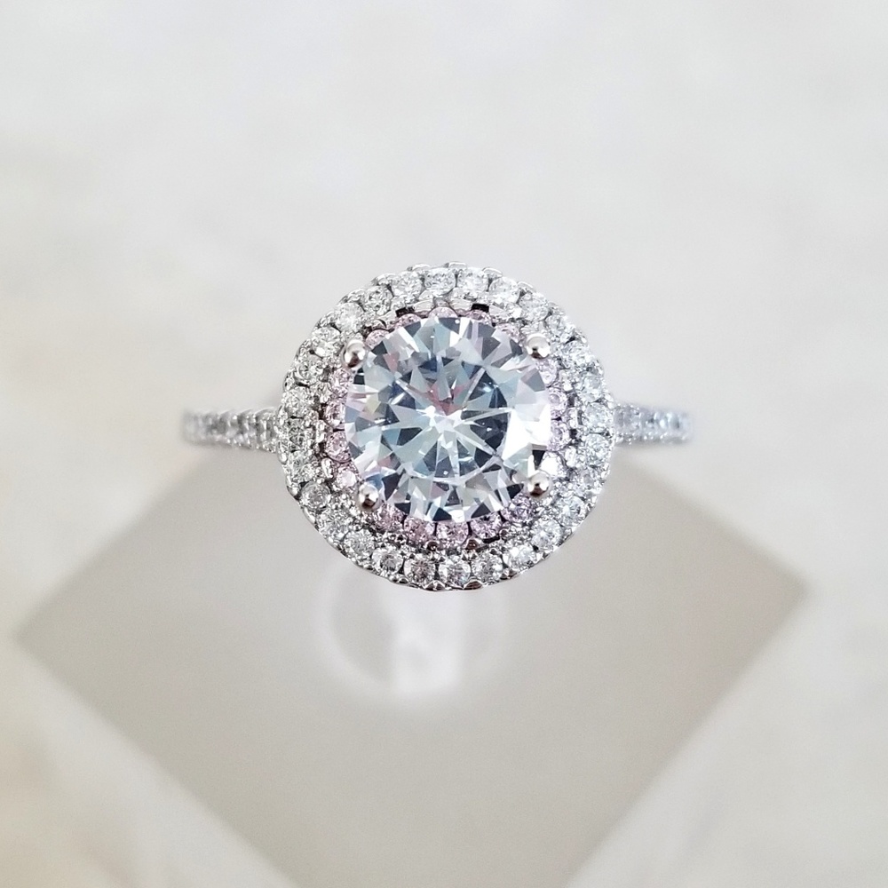 Sterling Pink Halo 1ct Solitaire - Picture 3 of 8